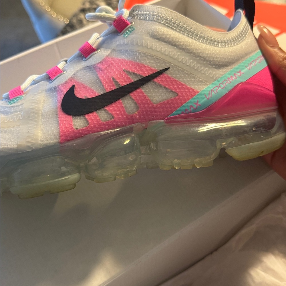 Nike VaporMax White and Pink Athletic Shoes
